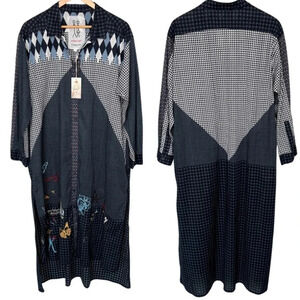 NWT Johnny Was Neelu Voile Shirt Dress Button Front Blue Embroidered Small